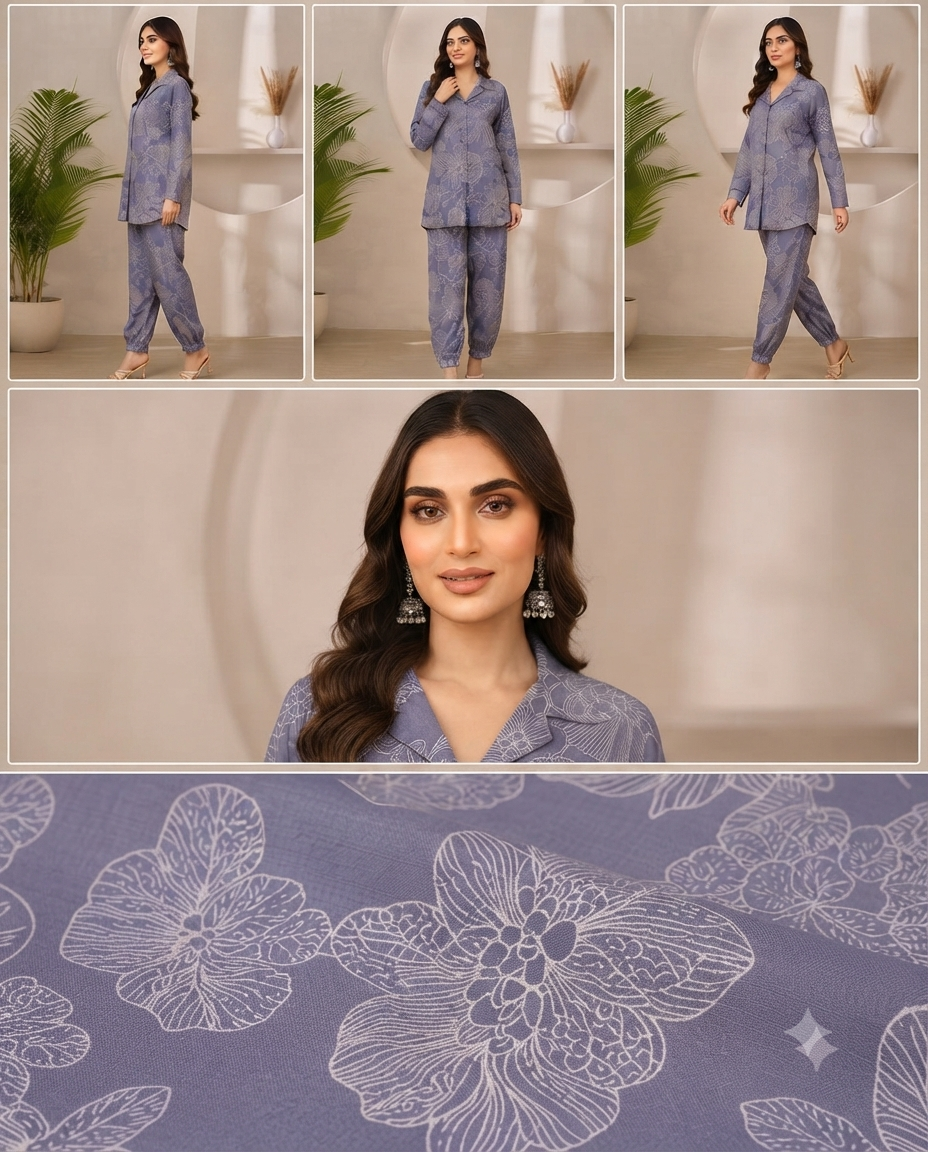 Purple Floral Print Co-ord Set with Matching Fabric