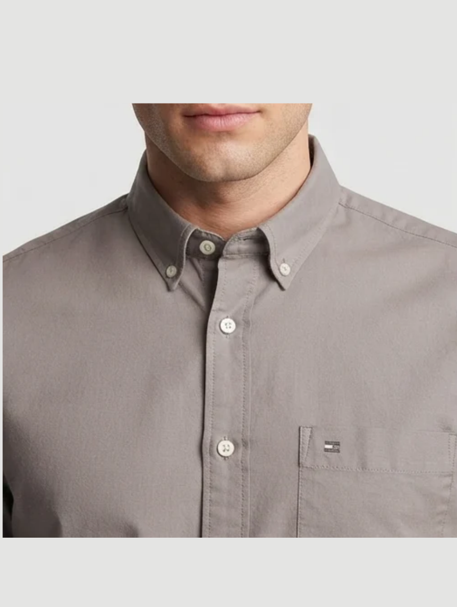 Premium Taupe-Grey Solid Oxford Button-Down Shirt