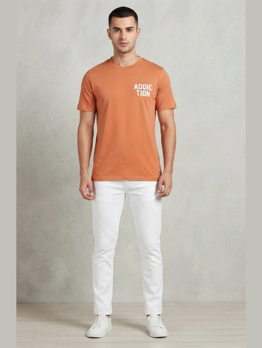 Orange "Addicted to the Screen" UFO Graphic T-Shirt