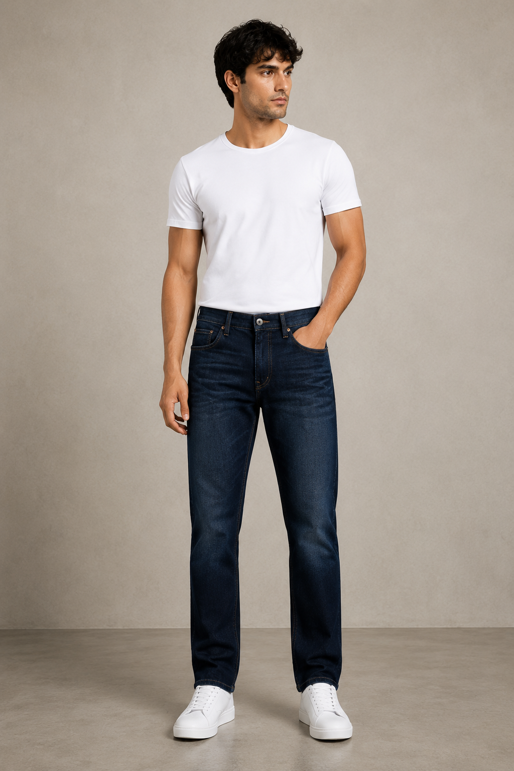 Men’s Dark Blue Straight Fit Jeans – Classic Denim
