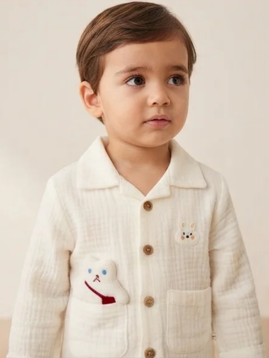 Soft Cream Two-Piece Play & Sleep Set with Stitched Bunny Accent