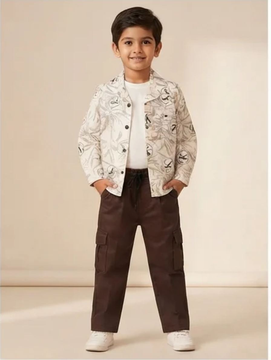 Little Trendsetter | Boys' Monogram Jacket & Cargo Pants Set