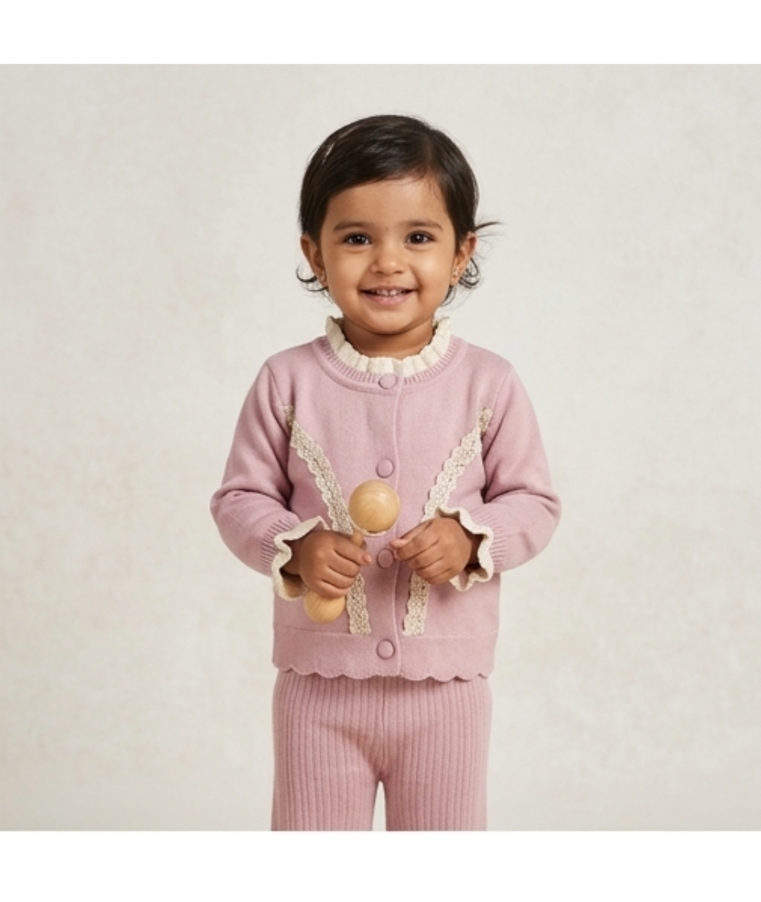 Toddler Girls Vintage Lace-Trimmed Knit Co-Ord Set – Dusty Rose