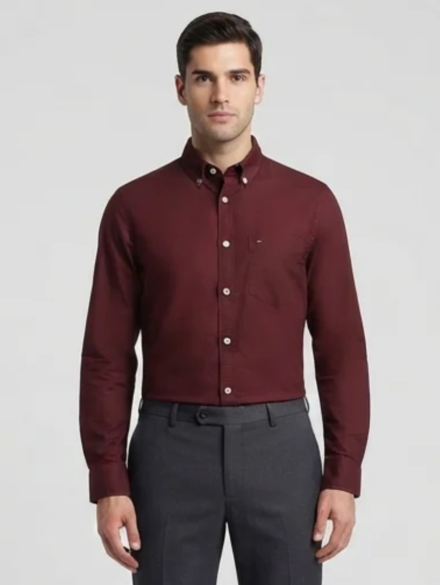 Deep Maroon Oxford Button-Down Shirt for Men