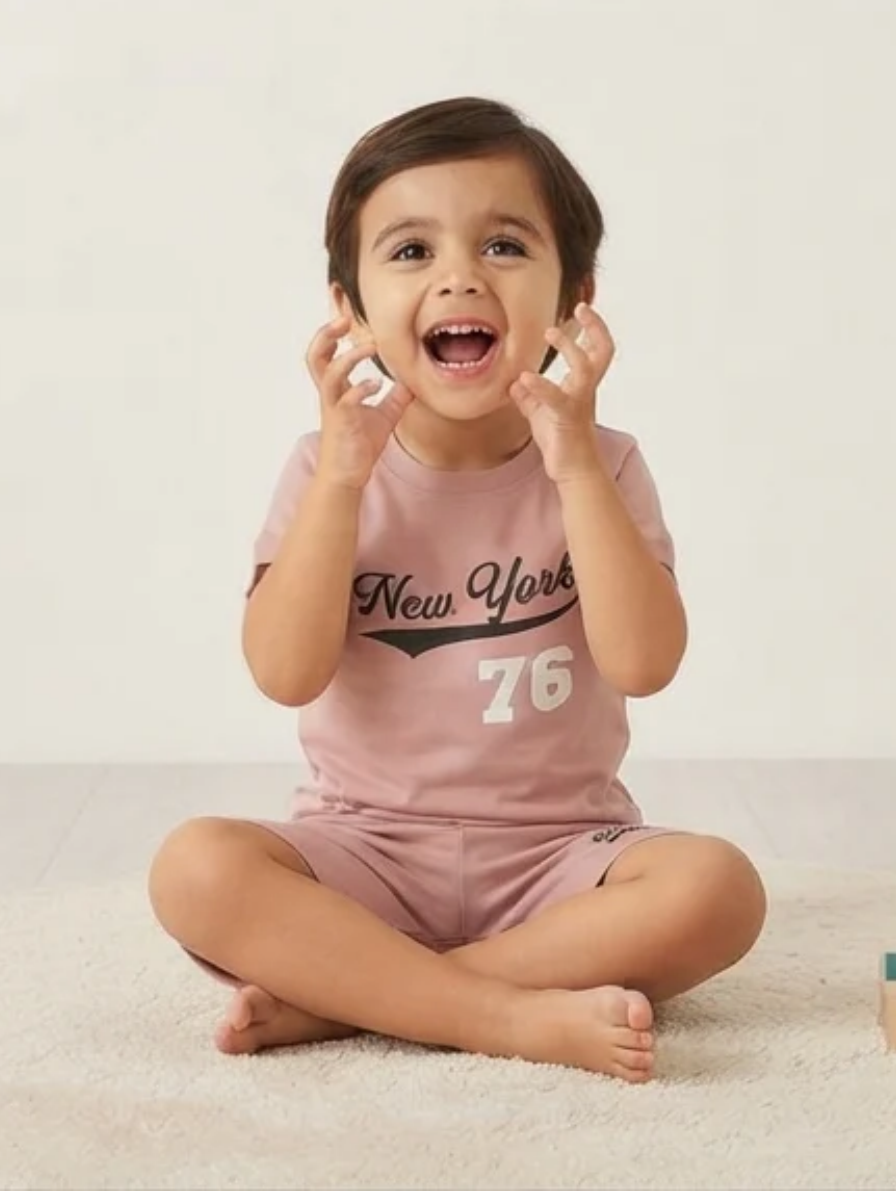 Dusty Pink "New York 76" Athletic T-Shirt & Shorts Set