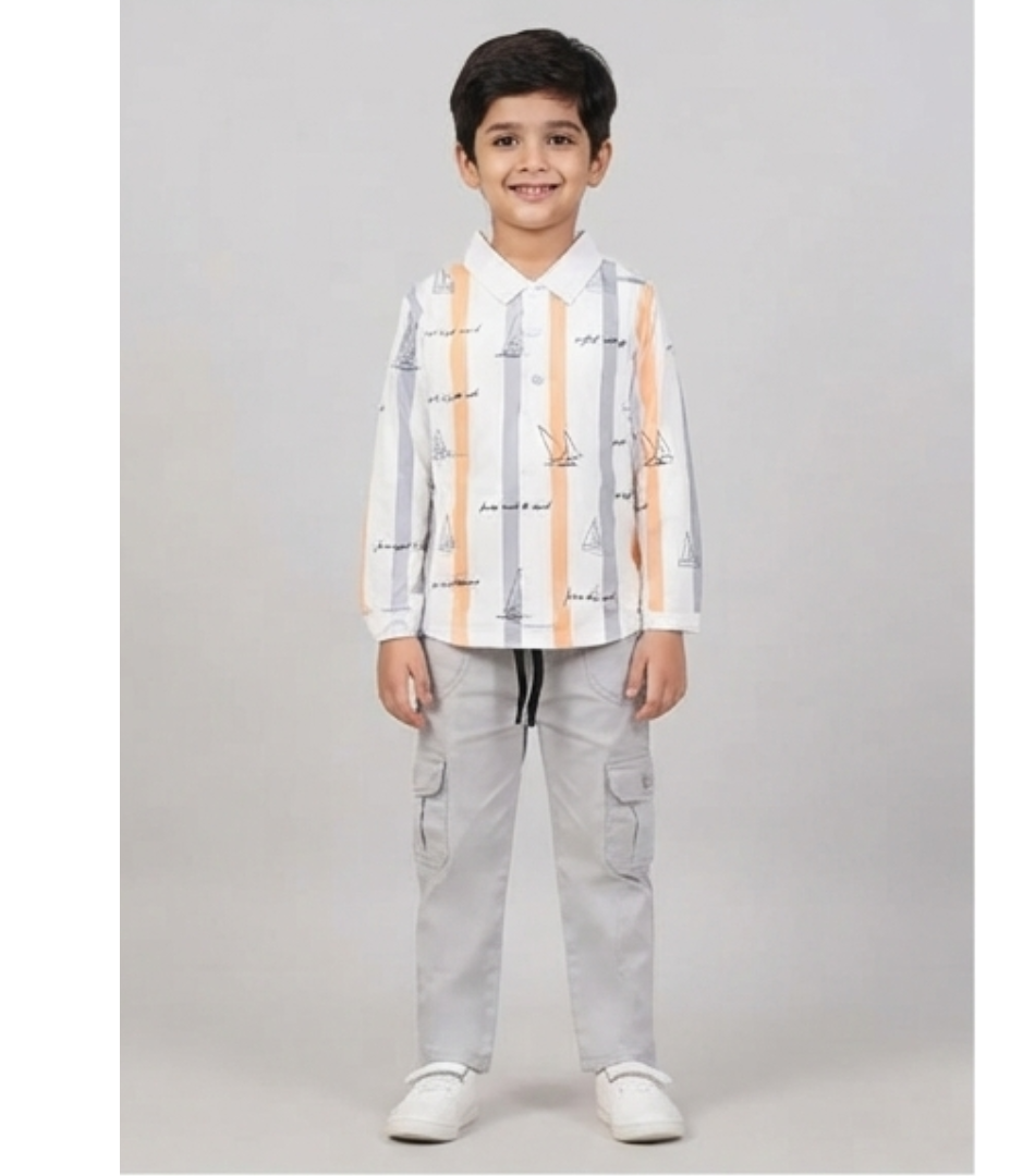 Orange & Grey Striped Sailboat Polo Set