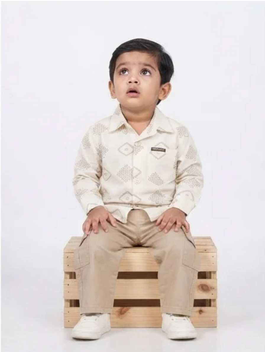 Boys Geometric Print Shirt & Cargo Pants Set