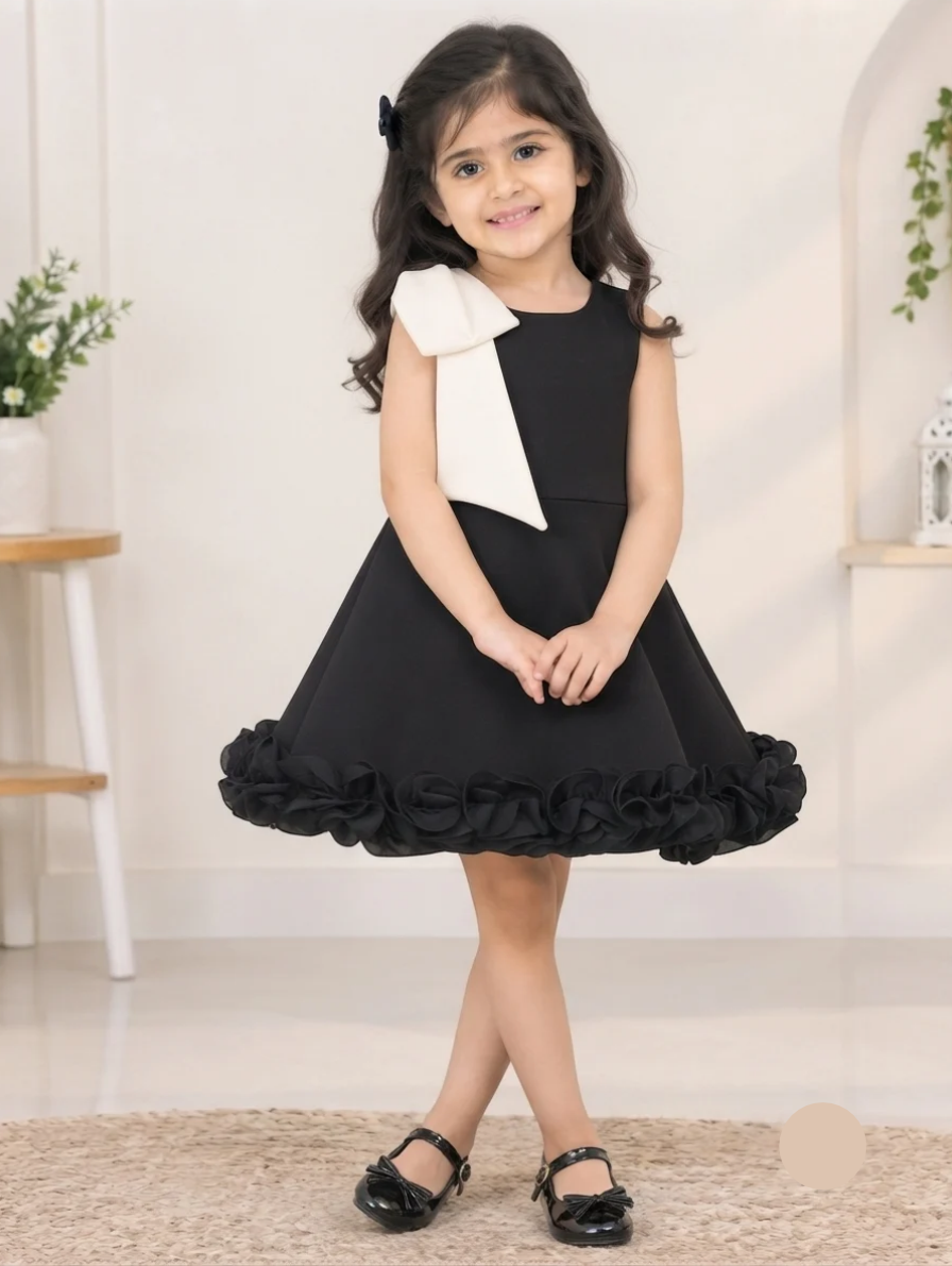 The "Bow & Ruffle" Black Occasion Dress