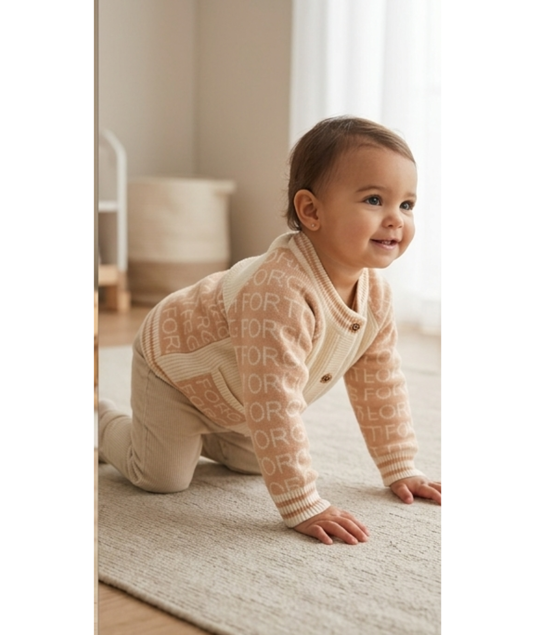 Classic Lettered Knit Toddler Cardigan – Cream & Dusty Rose