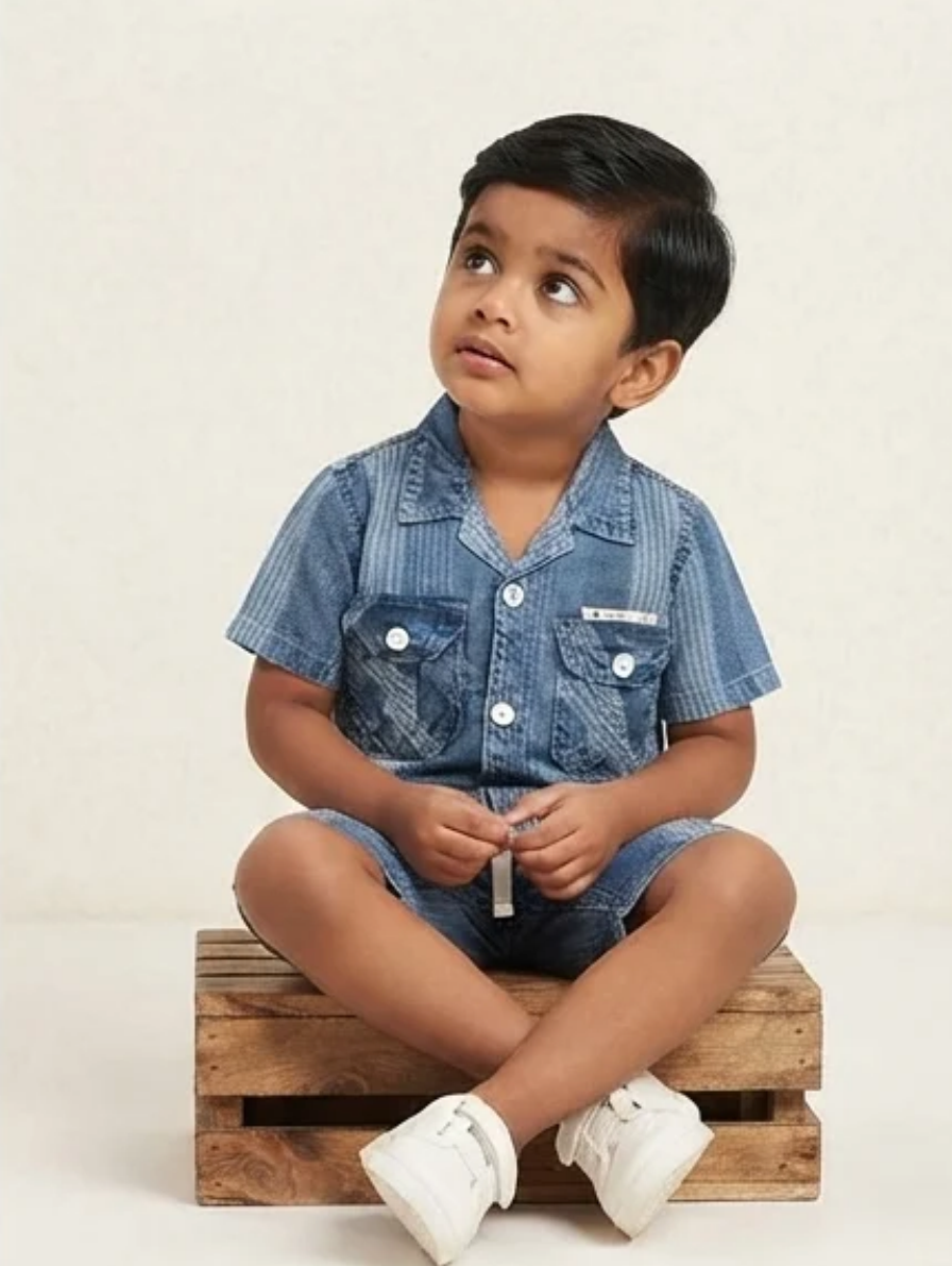 Boys Striped Denim Short Set