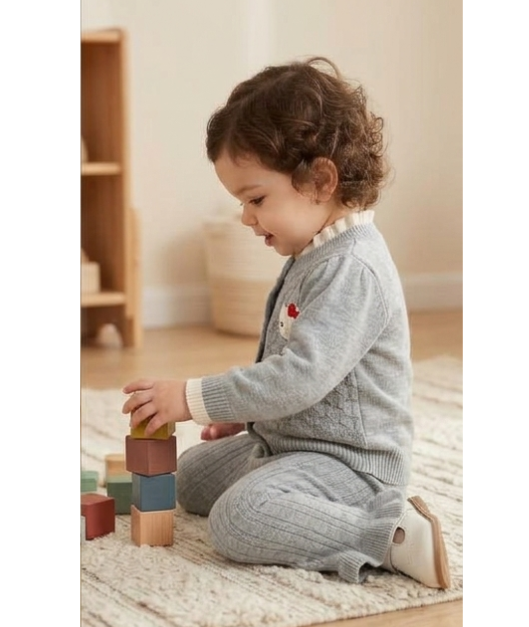 Toddler Girls Ruffle Collar Knit Sweater & Flared Pants Set – Heather Grey