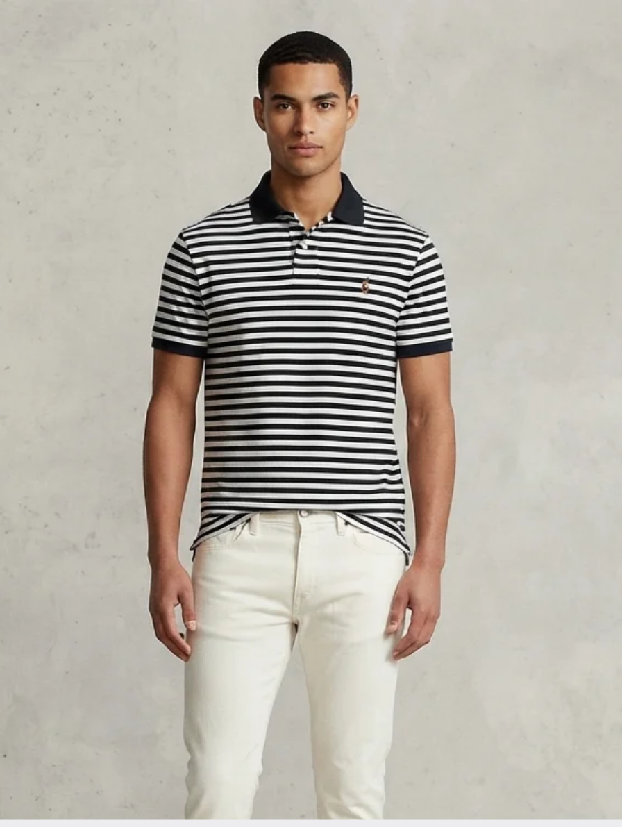 Black and White Striped Polo Shirt