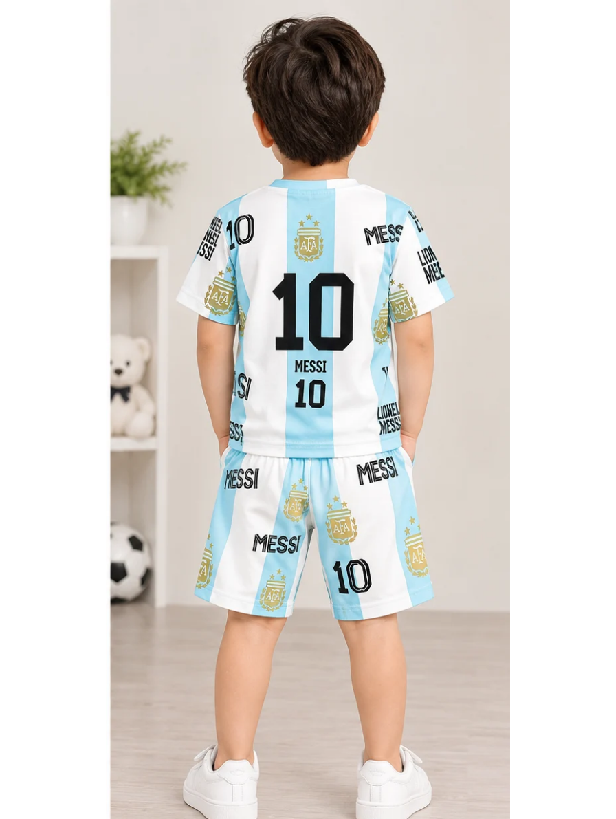 Argentina Football Printed Boys Co-Ord Set – Sky Blue & White