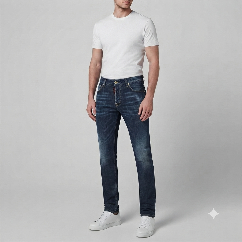 Men's Dark Wash Maple Leaf Accent Slim-Fit Jeans