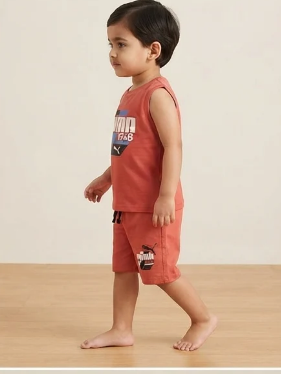Terracotta Red Sleeveless Tank Top & Shorts Set
