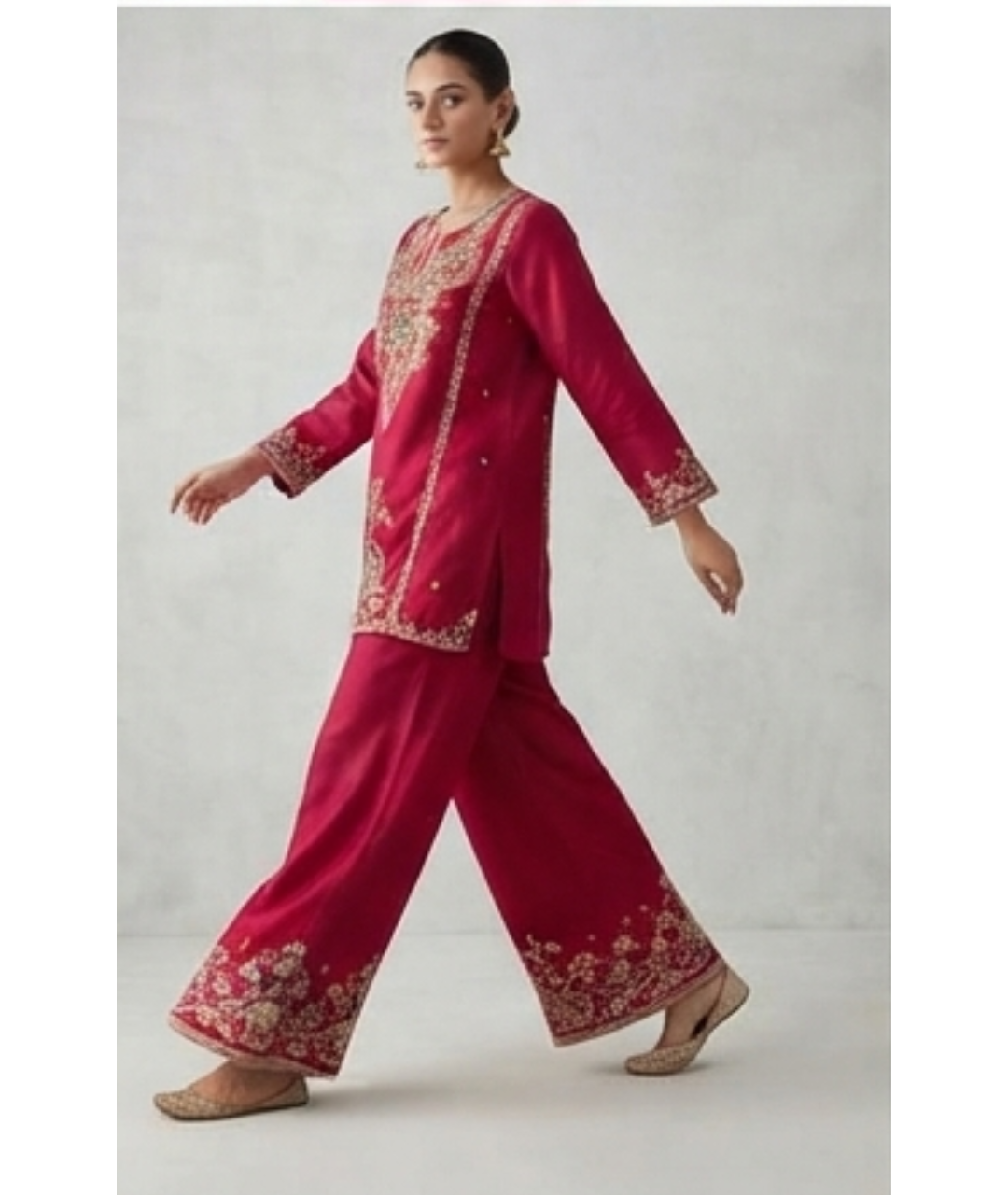 Elegant Magenta Silk Blend Kurta with Embroidered Palazzo Set