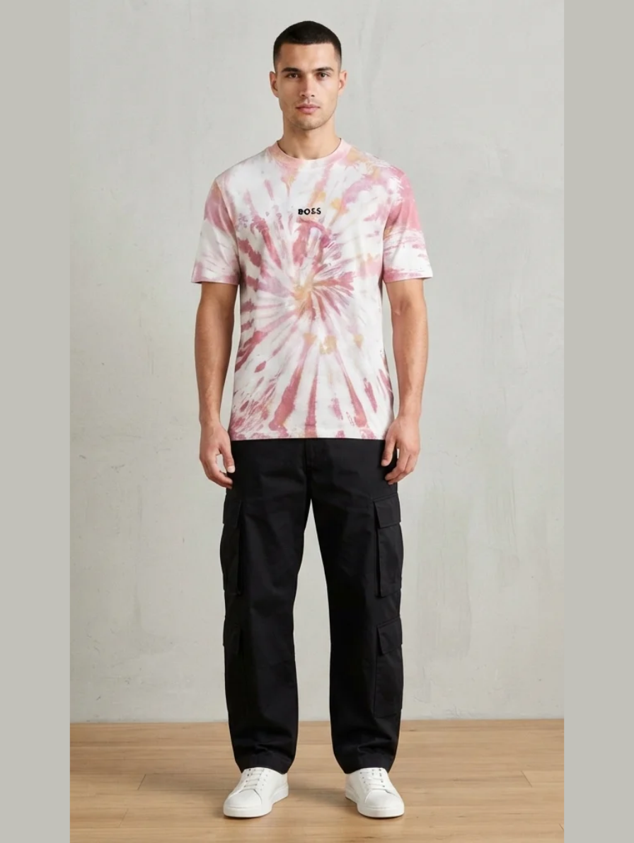 Pink & White Tie-Dye Spiral Streetwear T-Shirt