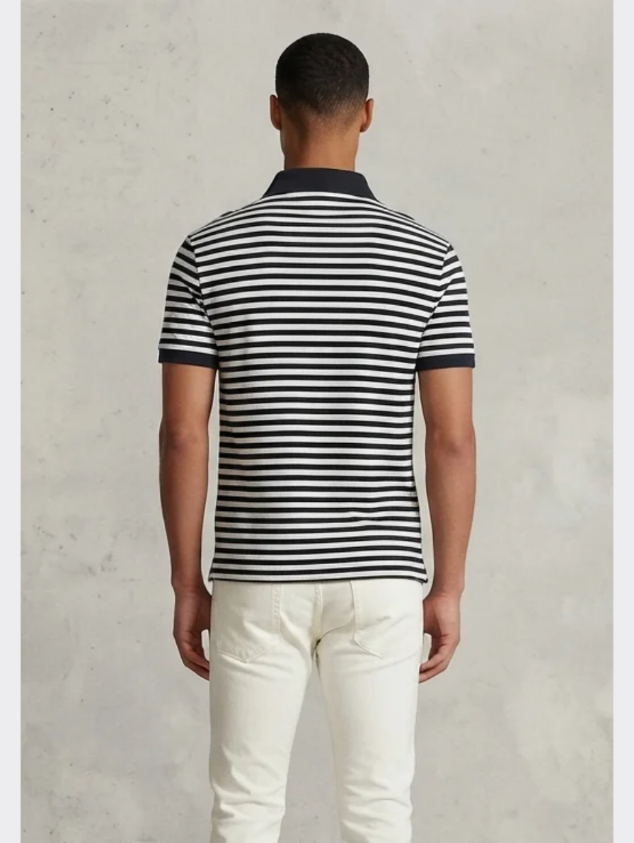 Black and White Striped Polo Shirt