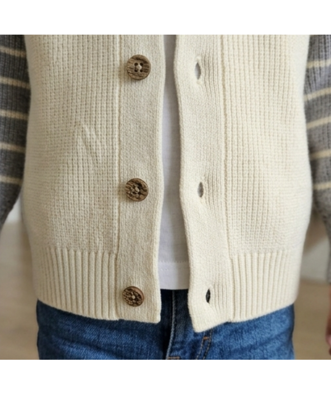 Toddler Collared Knit Cardigan Sweater – Cream & Grey with "23" Patch