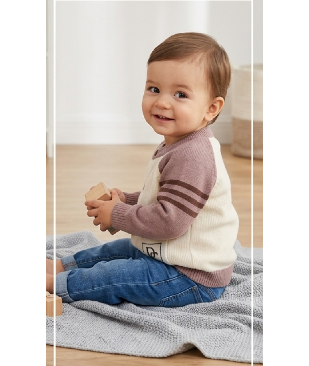 Toddler Boys Monogram Pocket Colorblock Knit Cardigan – Light Taupe & Cream