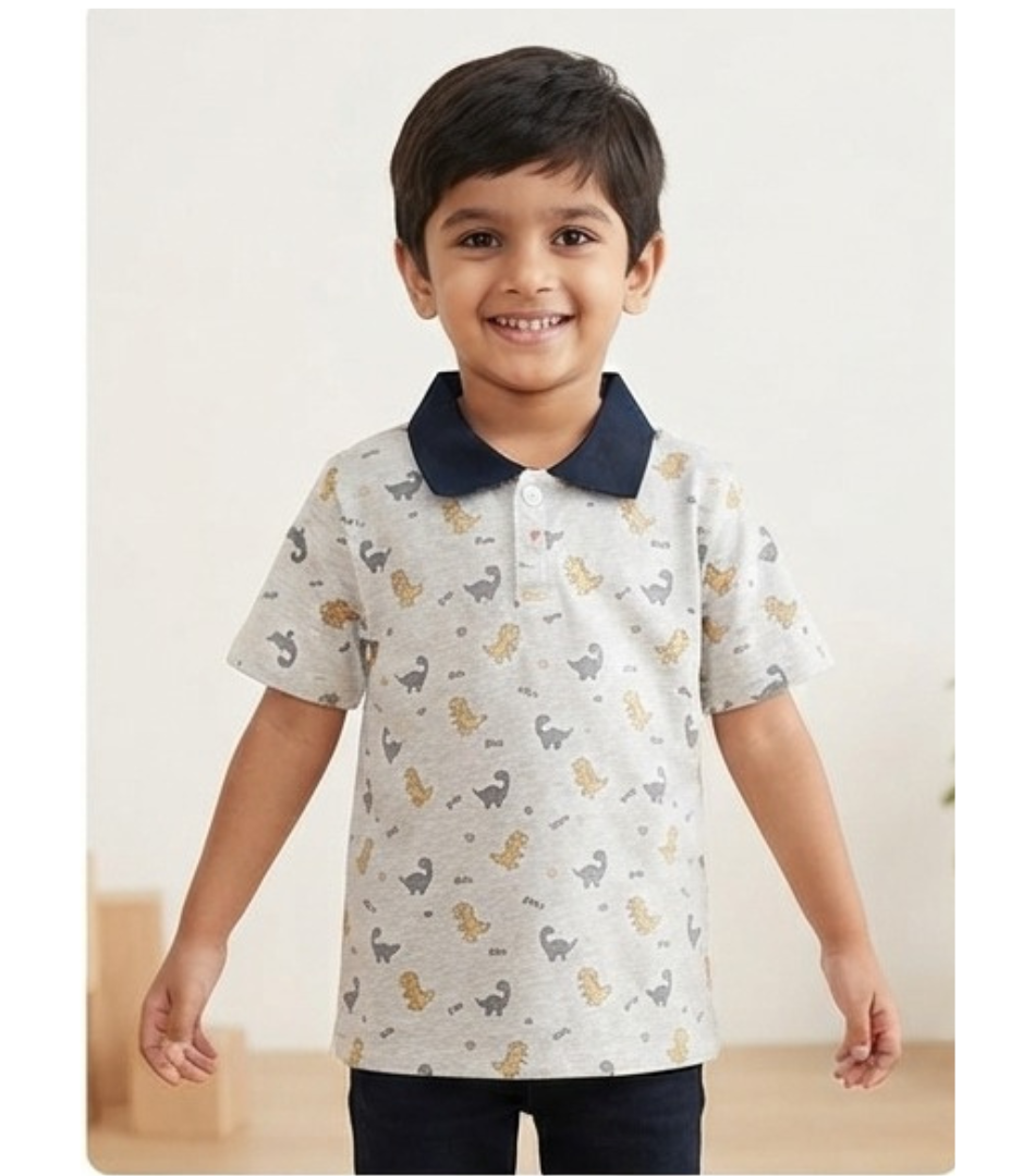 Dinosaur Print Grey Polo Shirt for Kids