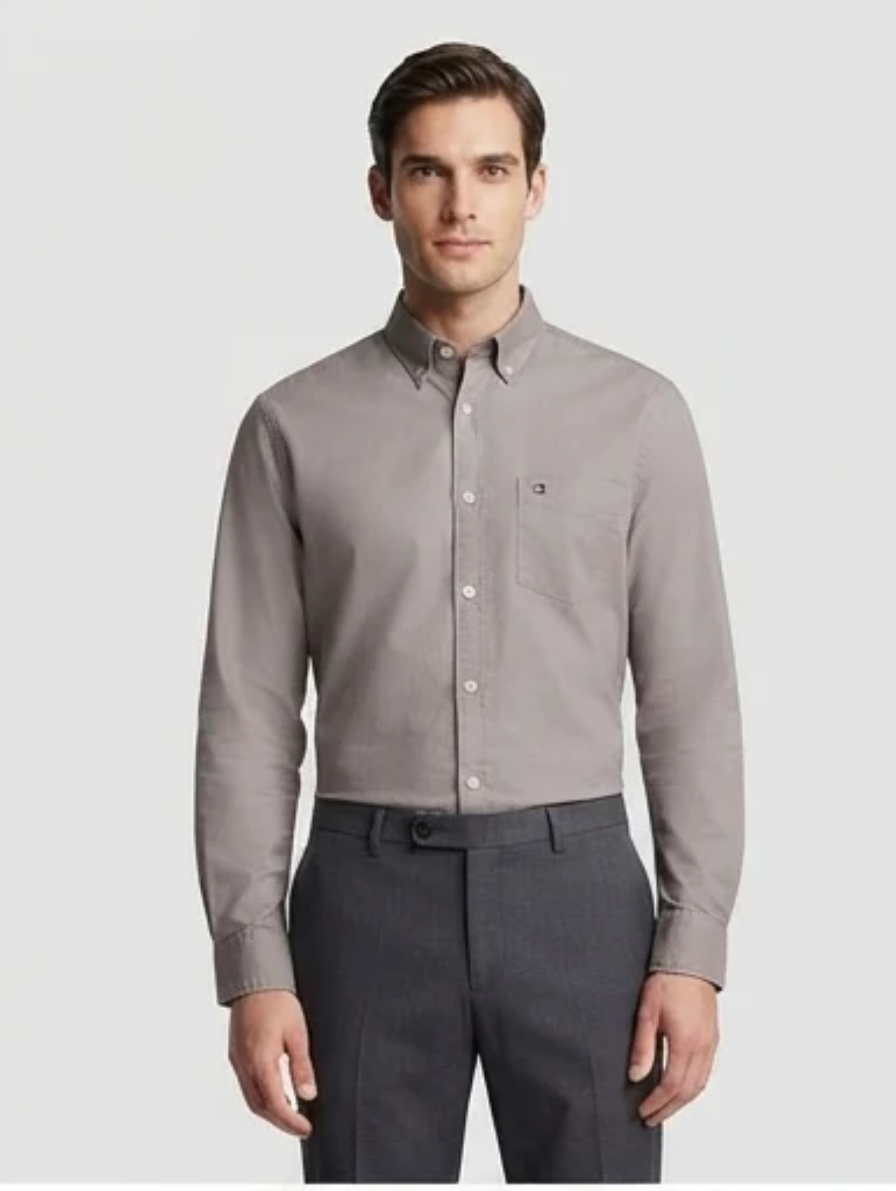 Premium Taupe-Grey Solid Oxford Button-Down Shirt