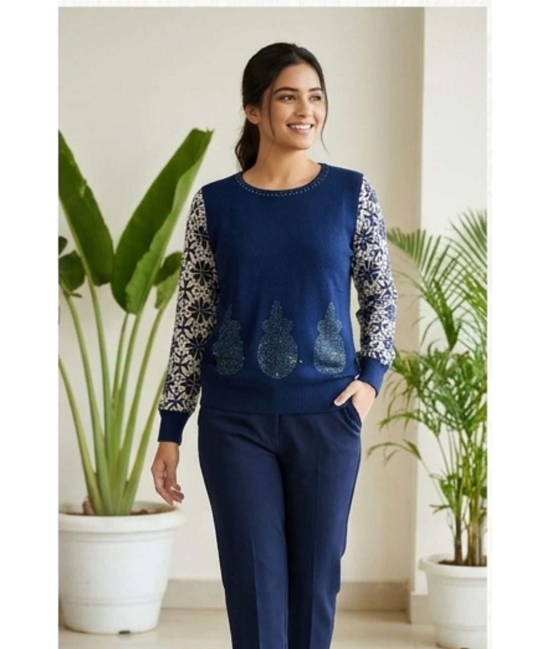 Women's Pristine White High-Neck Cotton Lace & Cutwork Embroidery Blouse