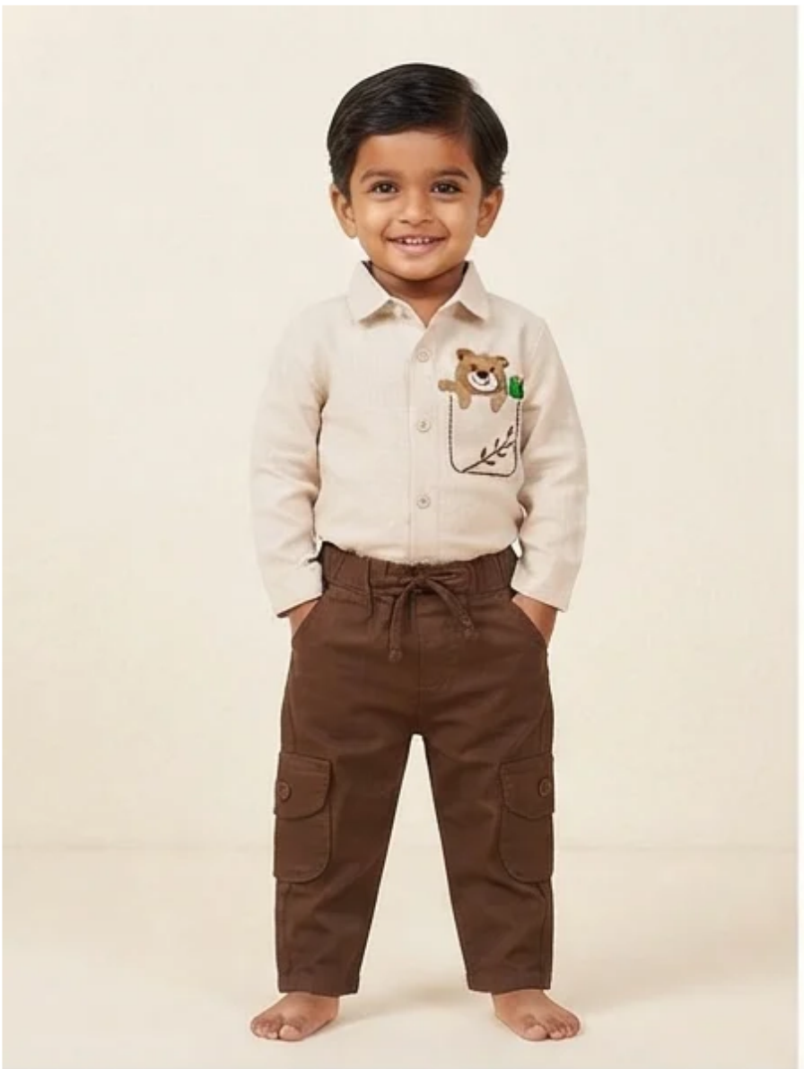 Kids Bear Pocket Shirt & Cargo Pants Set