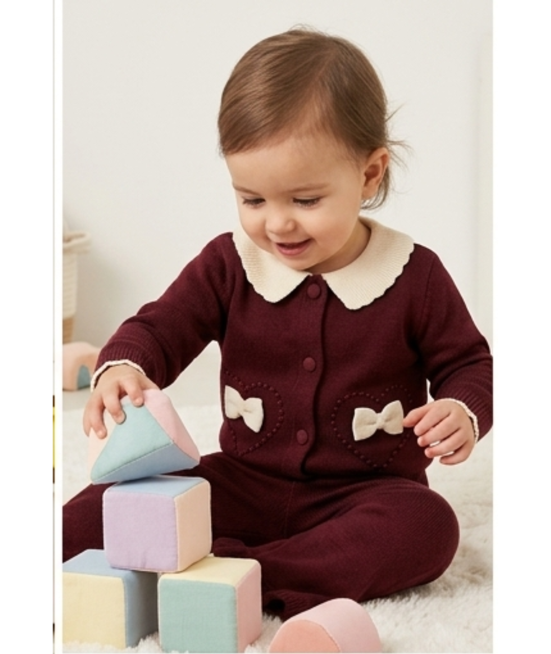 Toddler Girls Bow & Heart Knit Cardigan Co-Ord Set – Deep Burgundy