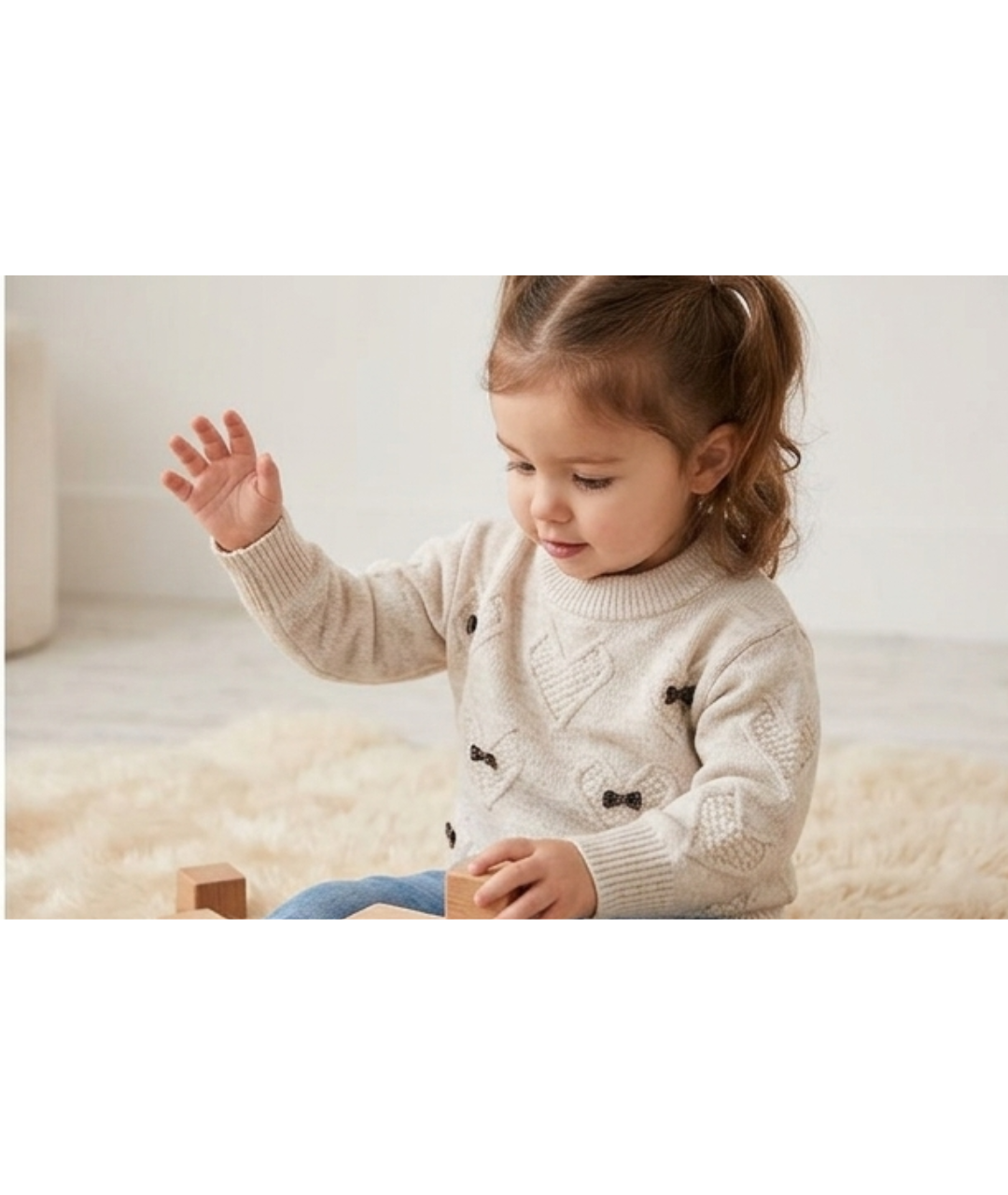 Toddler Girls' Cable-Knit Heart Sweater with Bow Accents – Oatmeal Beige