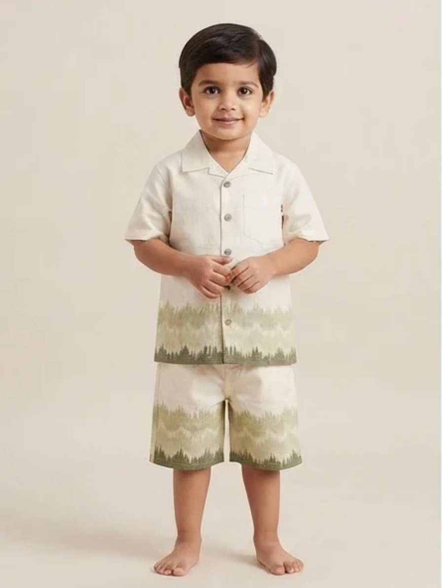 Baby Boy Off-White Cuban Collar Shirt & Shorts Co-ord Set