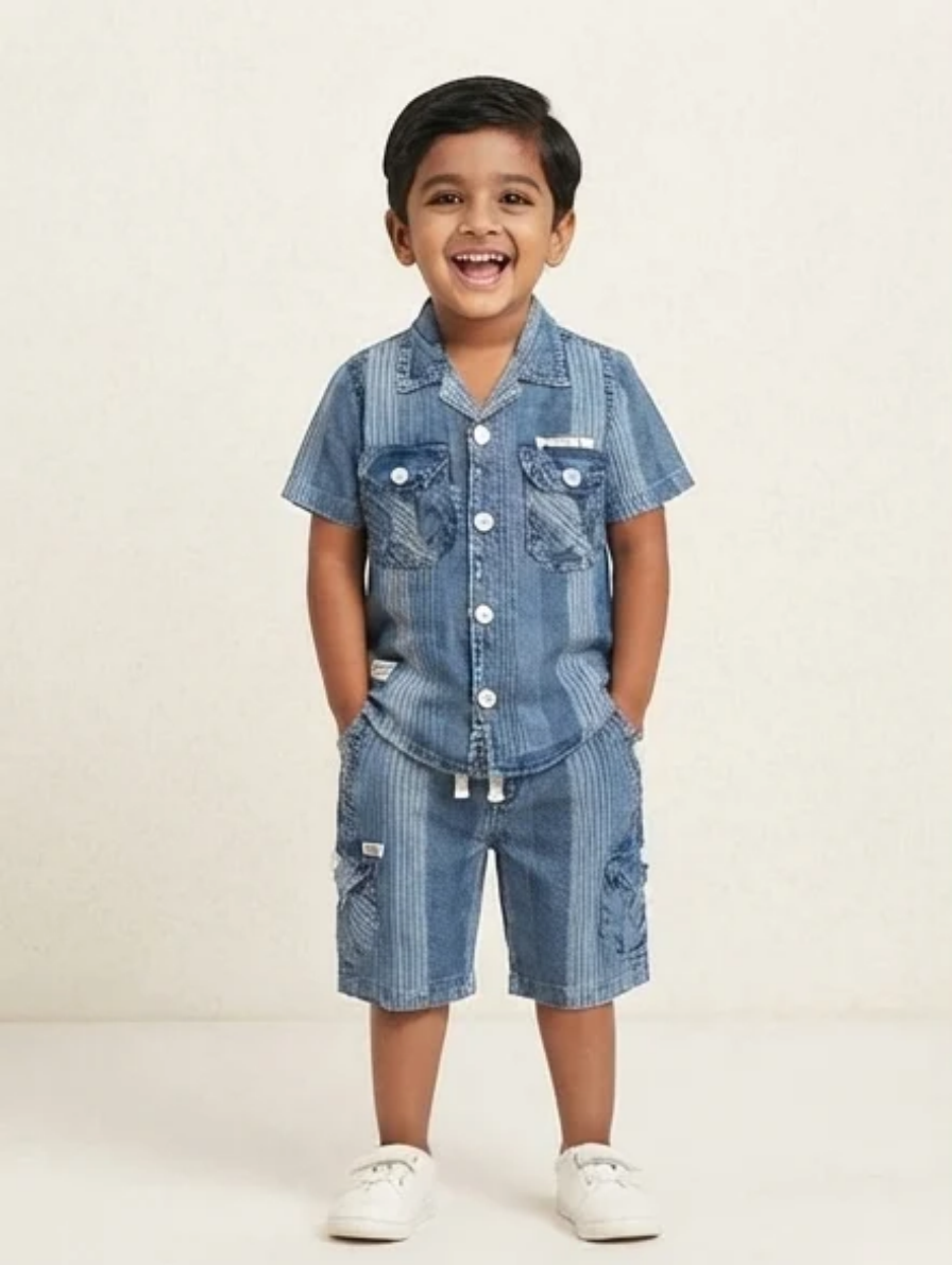 Boys Striped Denim Short Set