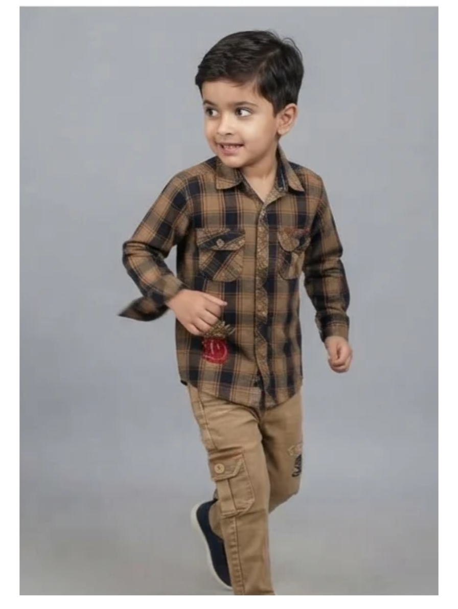 Plaid Shirt & Cargo Pants Outfit Set