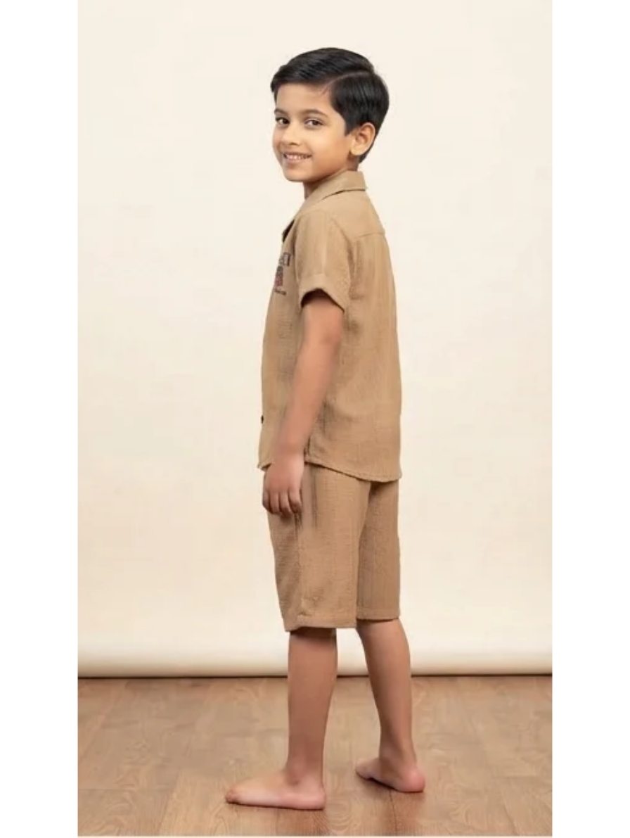 Boys' Textured Short Set with "GUCCI" Embroidery