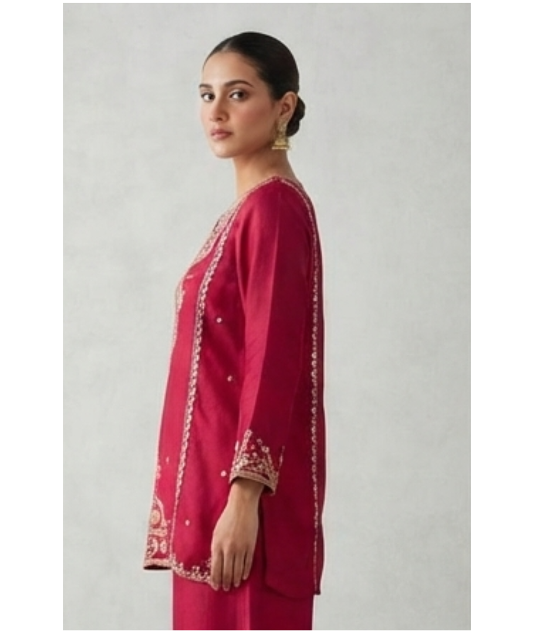 Elegant Magenta Silk Blend Kurta with Embroidered Palazzo Set