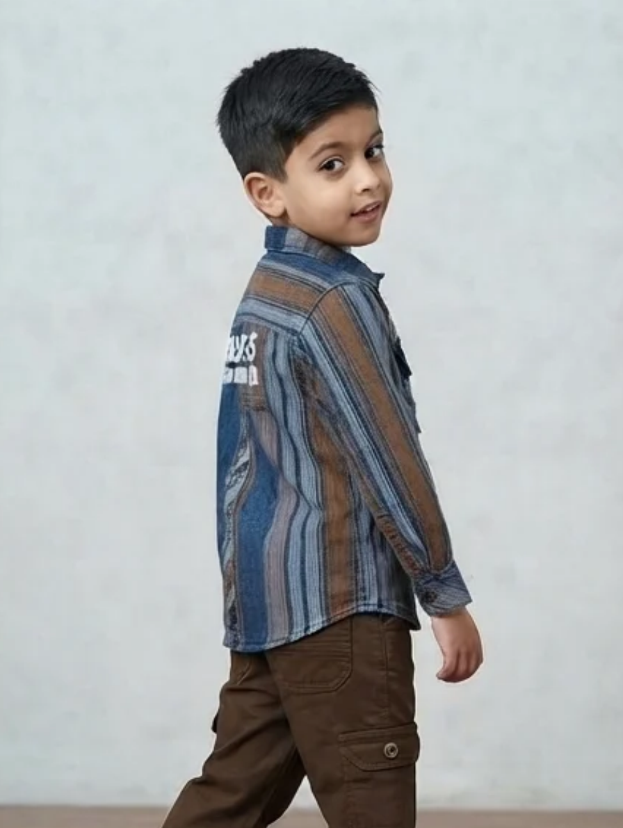 Striped Denim Shirt & Cargo Pants Set