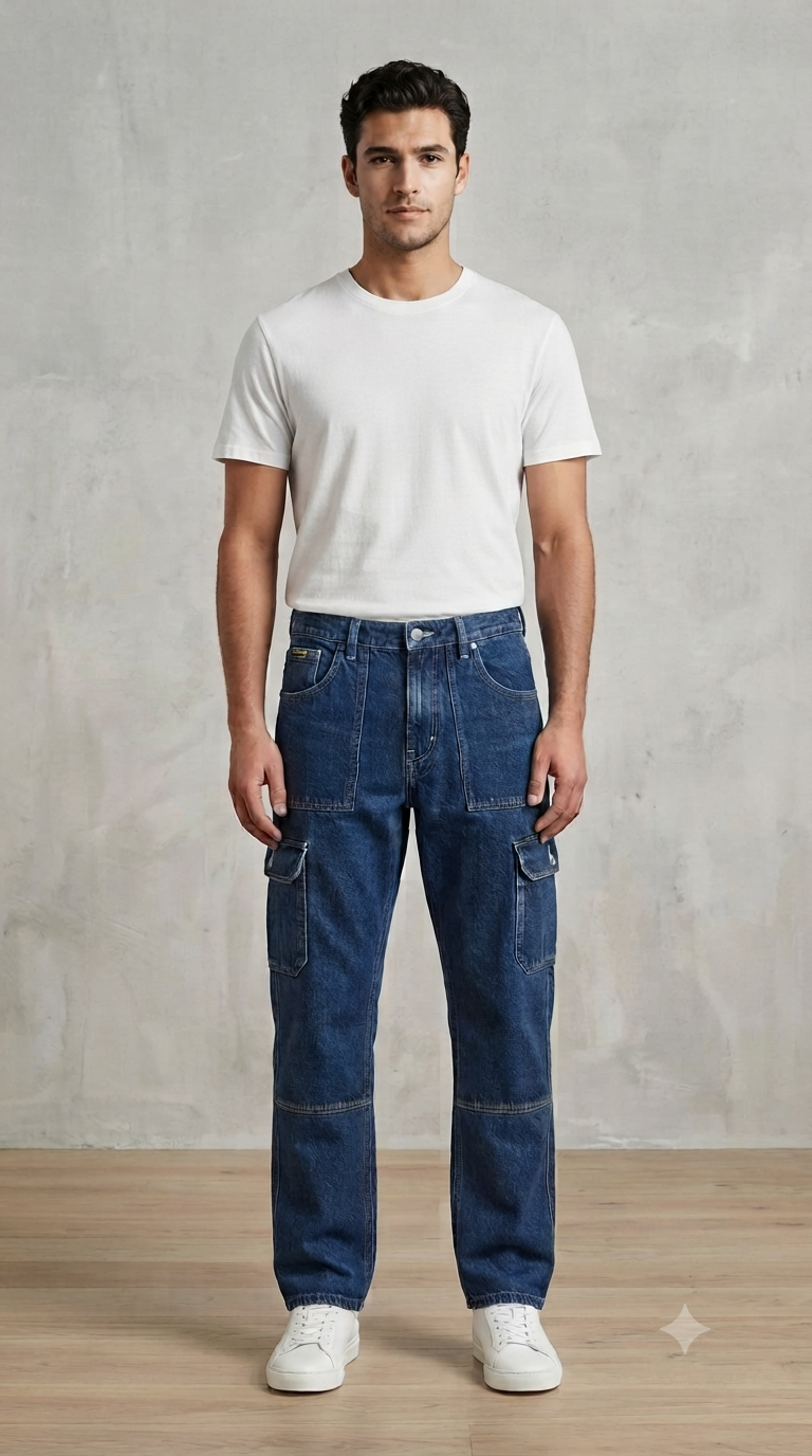 Men's Classic Indigo Cargo Jeans with Utility Pockets