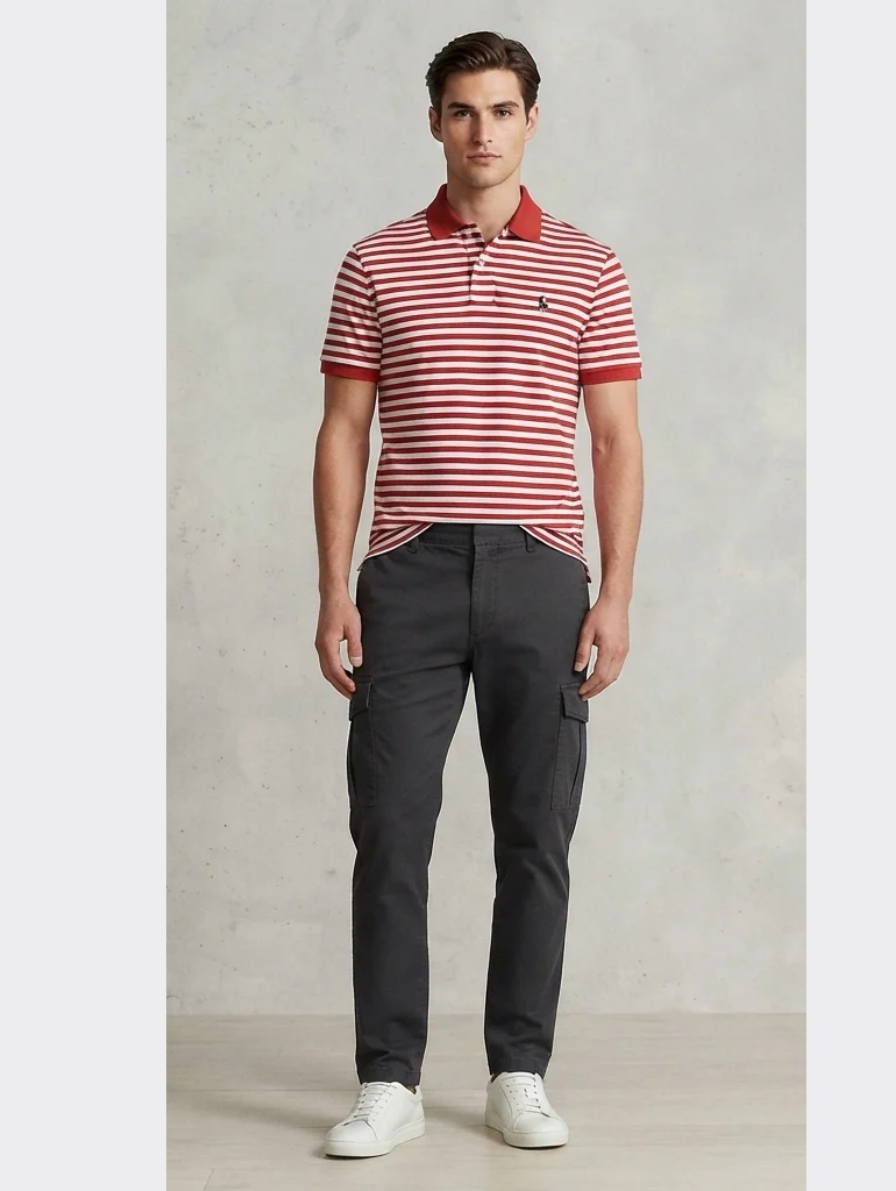 Red and White Striped Polo Shirt
