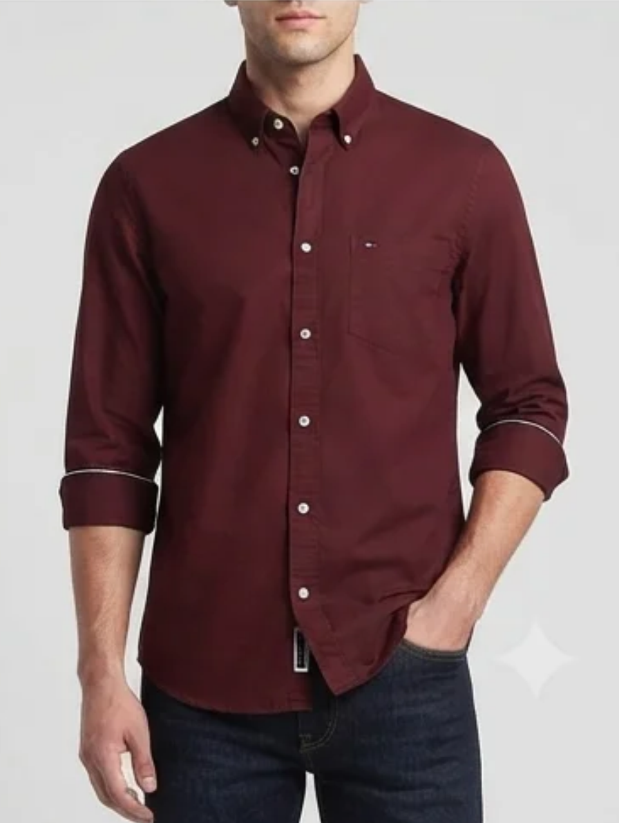 Deep Maroon Oxford Button-Down Shirt for Men