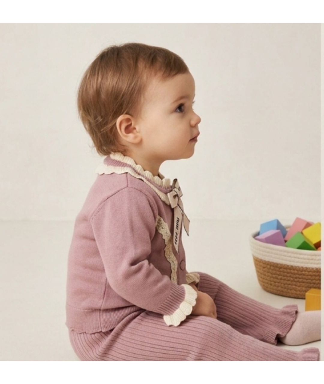 Toddler Girls Vintage-Style Lace & Ribbon Knit Two-Piece Co-Ord Set – Dusty Rose