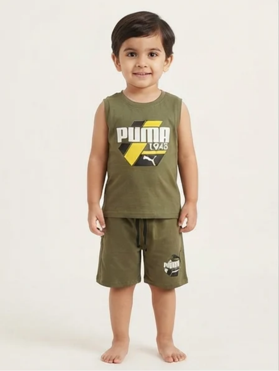 Olive Green Sleeveless Tank Top & Shorts Set