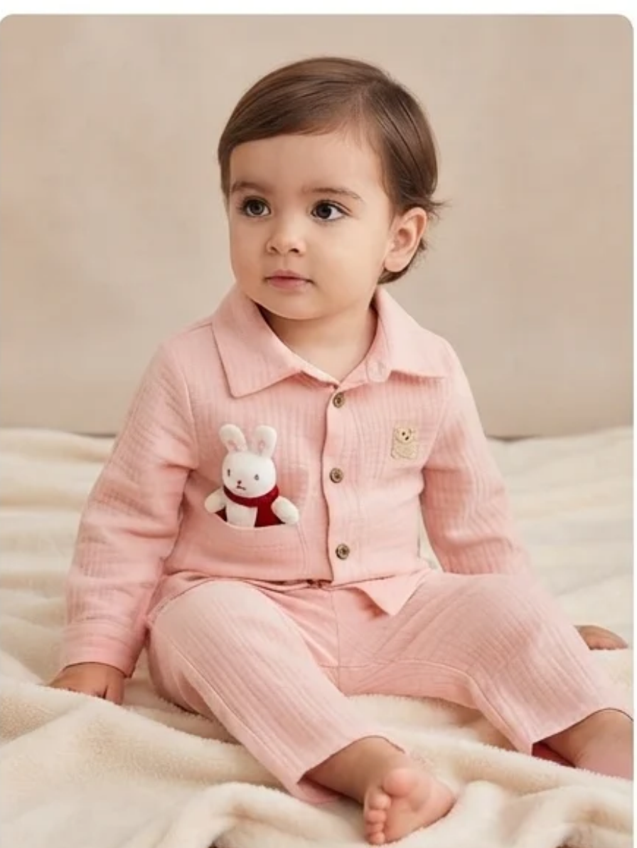 Soft Pink Two-Piece Play & Sleep Set with Cute Animal Accents