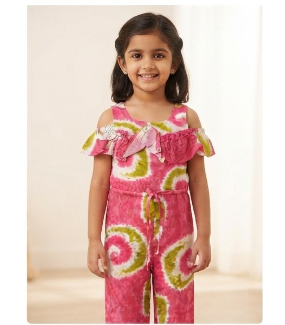 Vibrant Swirl Cold-Shoulder Ruffle Jumpsuit