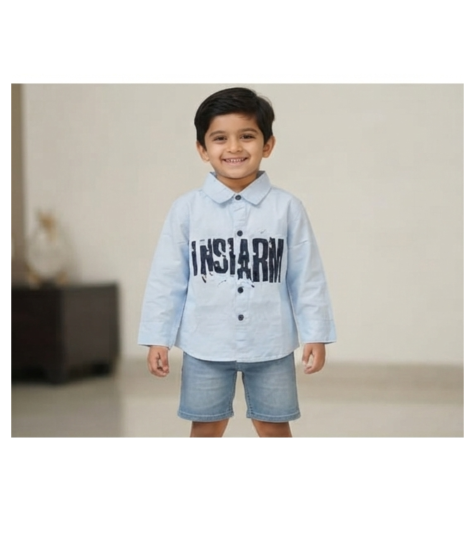 Light Blue Typography Print Long-Sleeve Shirt