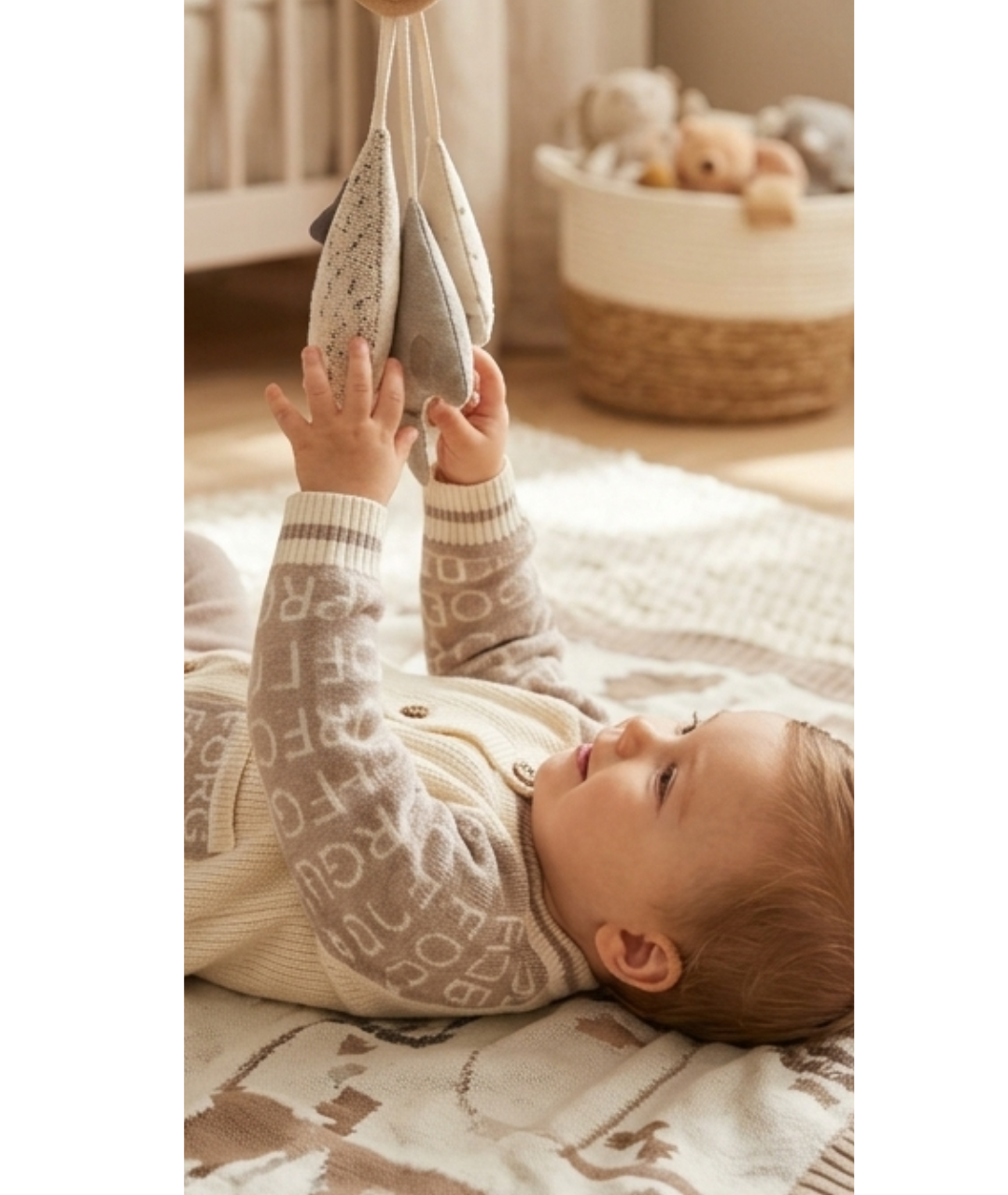 Classic Lettered Knit Toddler Cardigan – Cream & Warm Beige