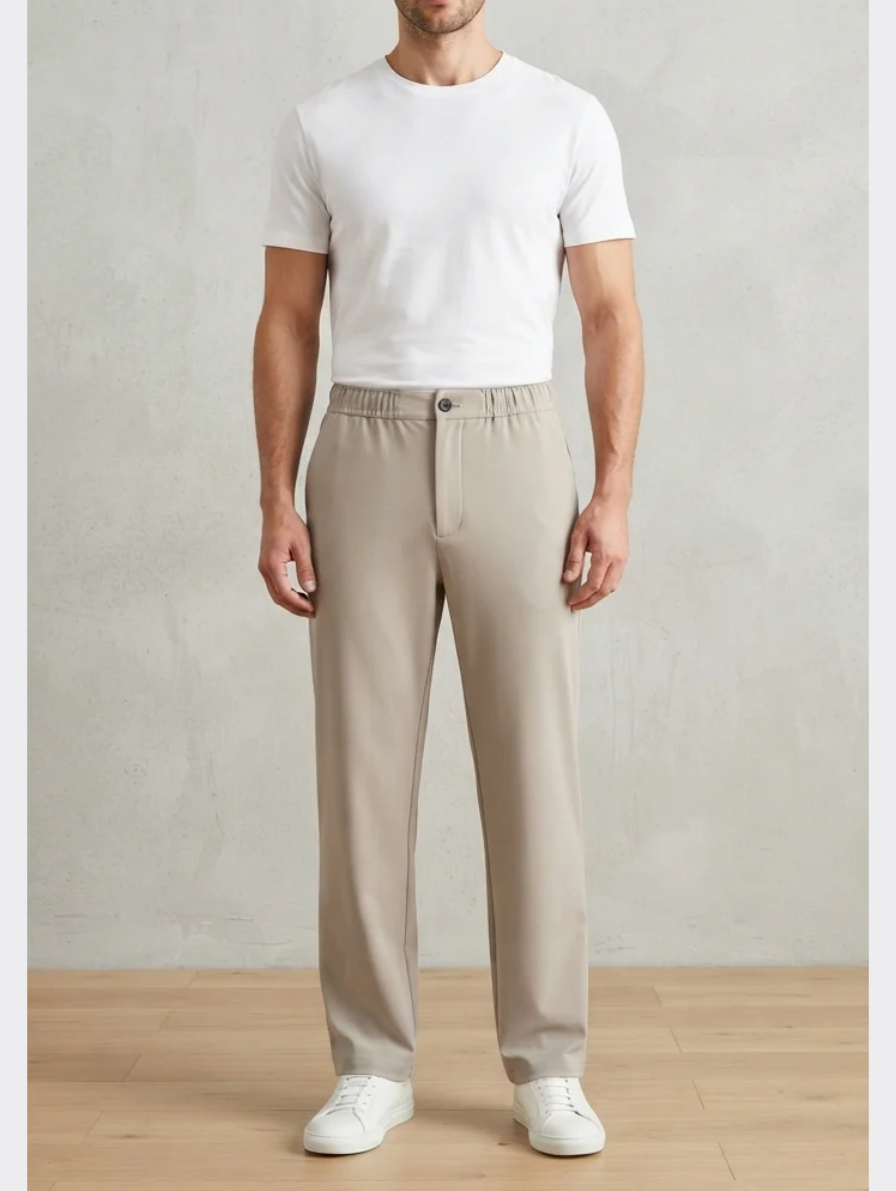 aupe-Beige Drawstring Elastic-Waist Trousers