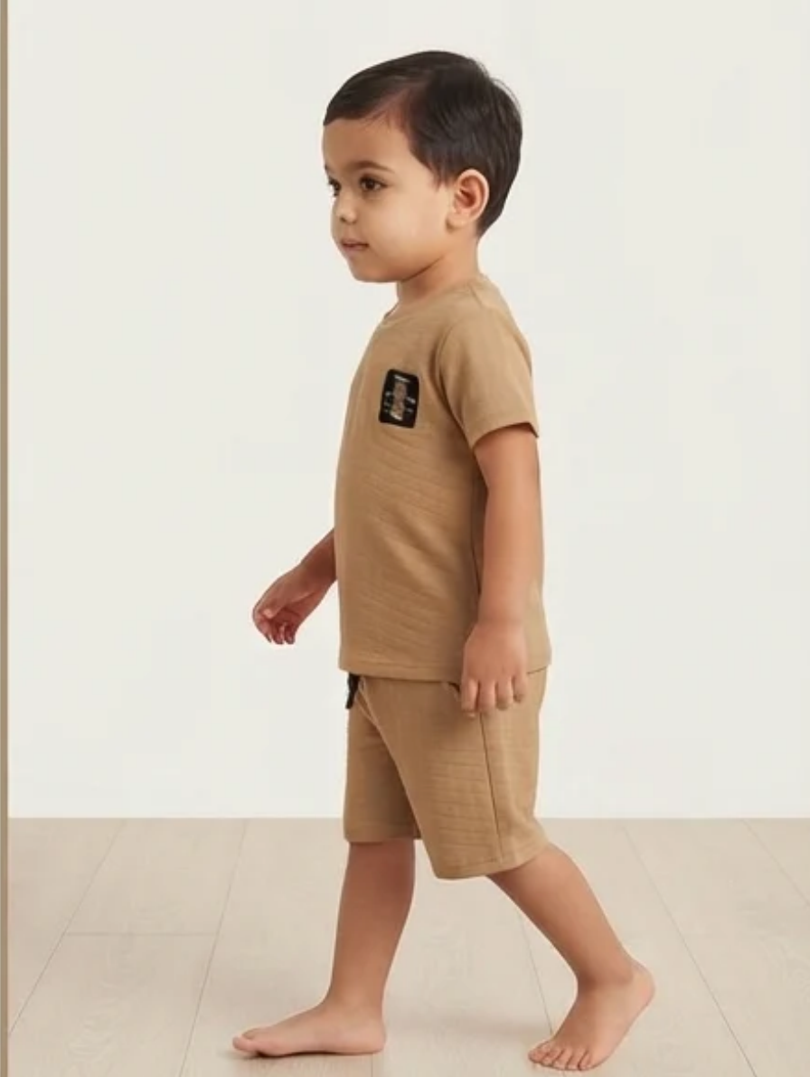 Camel Brown Ribbed Knit T-Shirt & Shorts Set