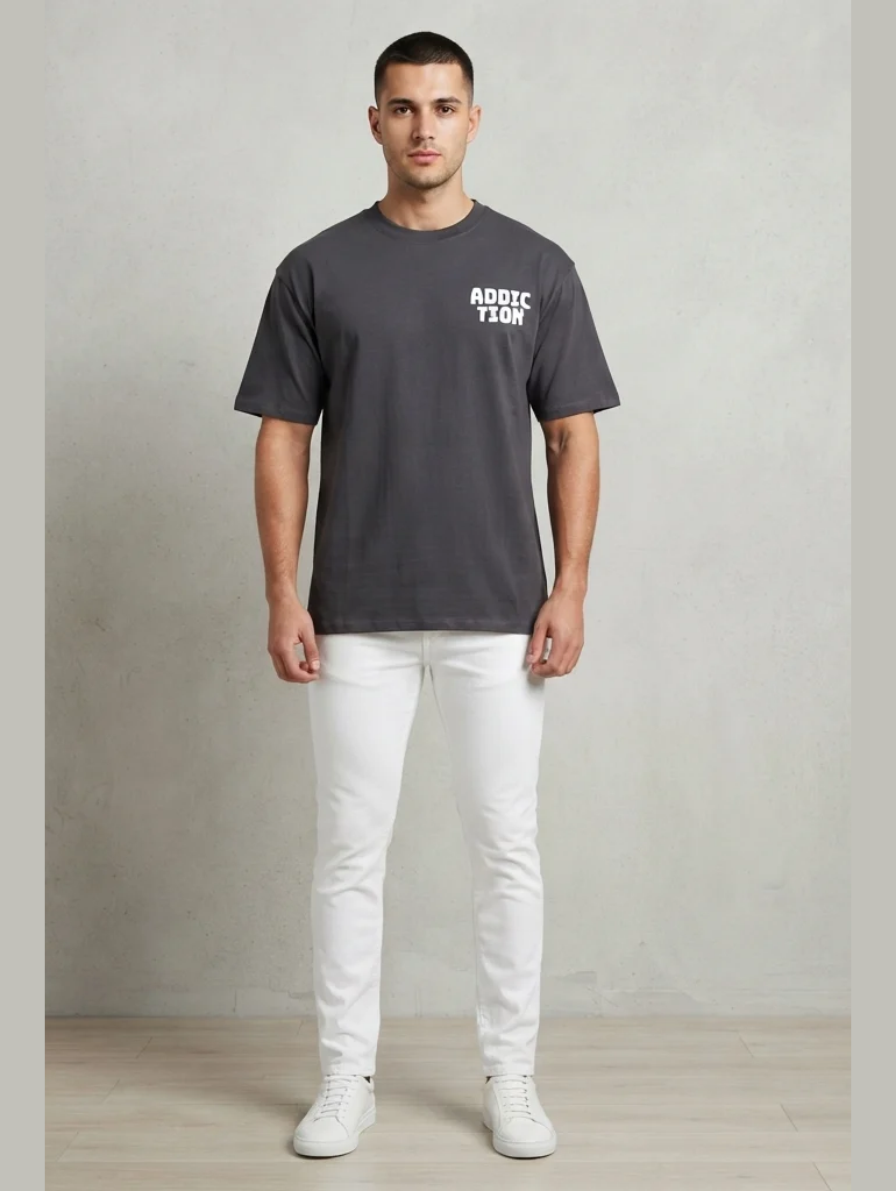 Charcoal Grey "Addicted to the Screen" UFO Graphic T-Shirt
