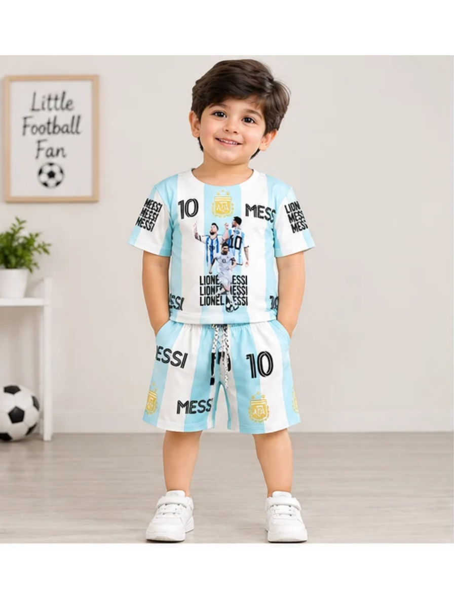Argentina Football Printed Boys Co-Ord Set – Sky Blue & White