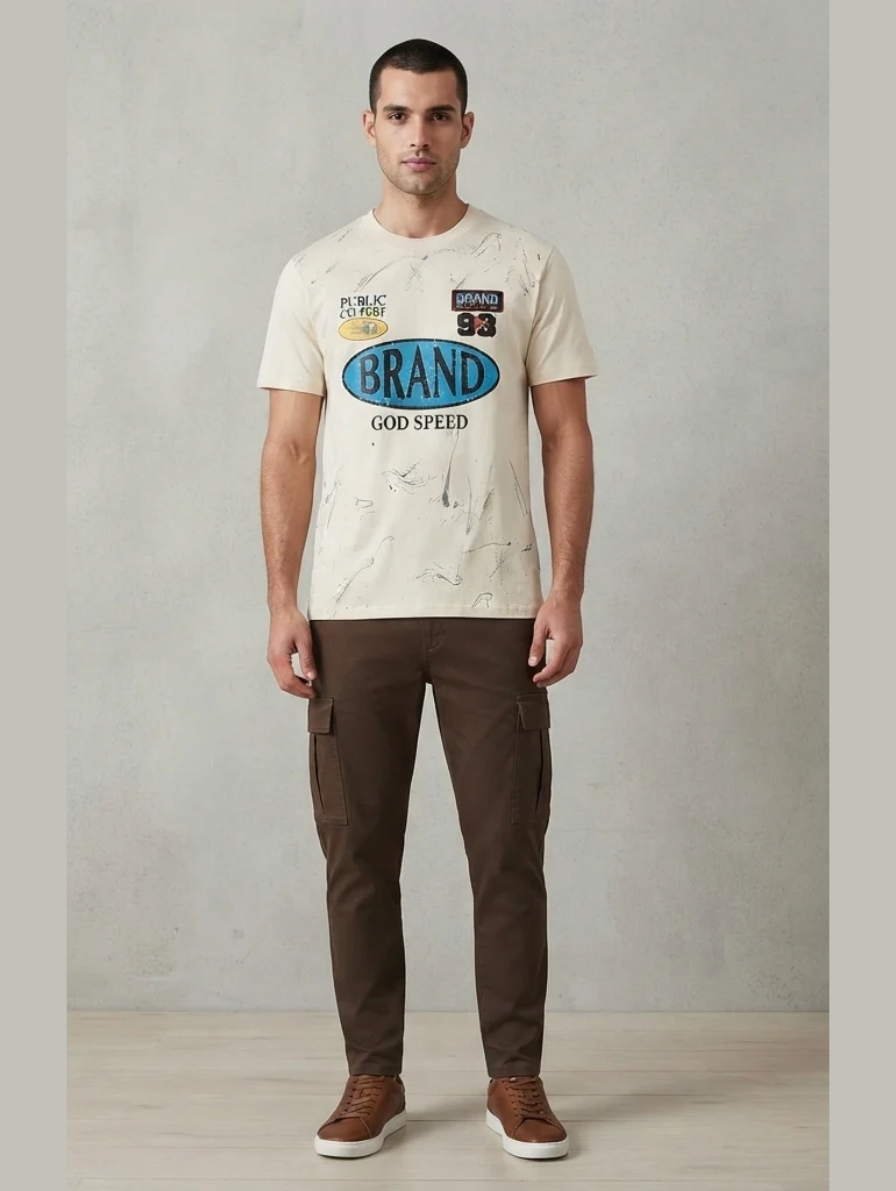 Off-White "God Speed Brand" Paint-Splatter Streetwear T-Shirt